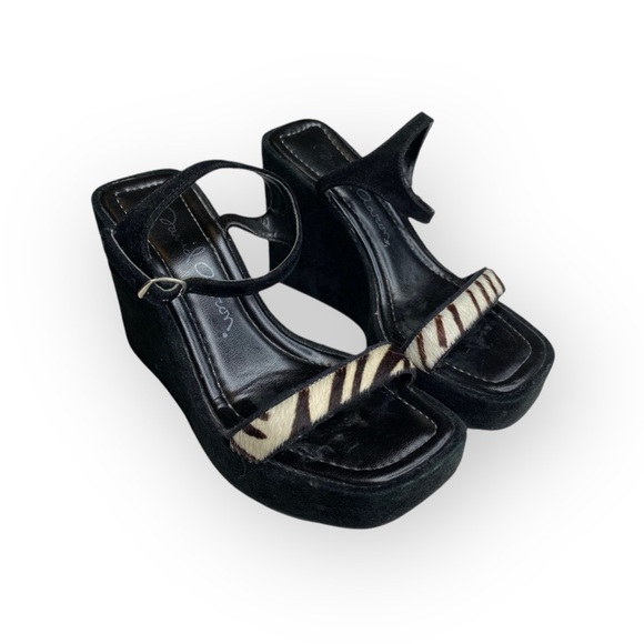 David Aaron ❤︎ Suede Print Pony Hair Platform Wedge Sandal ❤︎ Zebra Stripe ❤︎ 5M - Picture 9 of 16